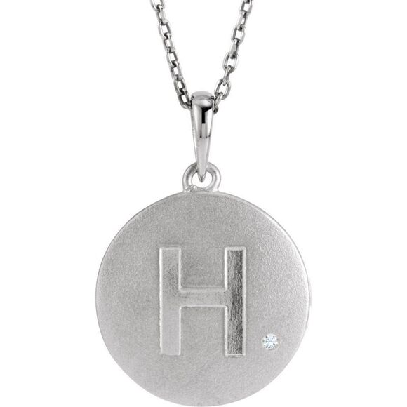 The Emma Sterling Silver Diamond Block Initial H Disc Necklace 18 In.